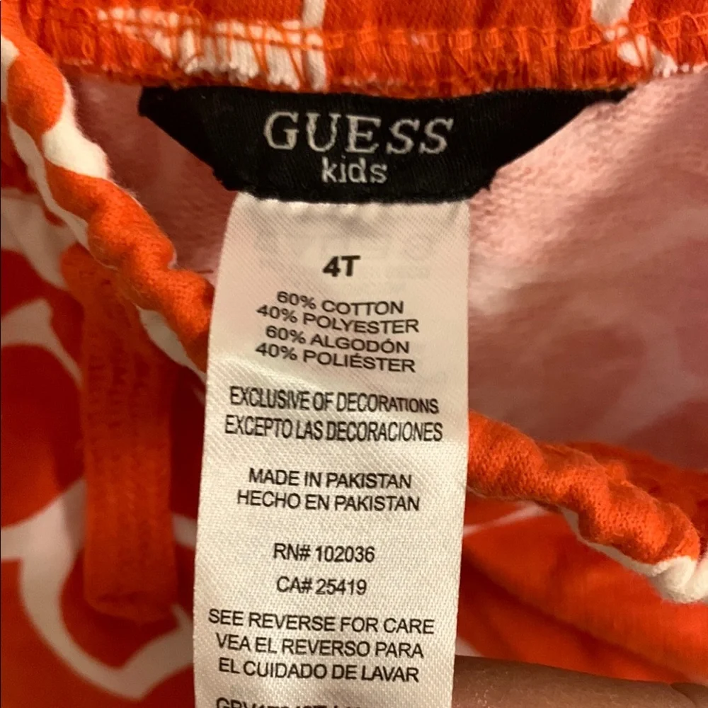 NWT Guess Orange and White Abstract Pattern Shorts kids 4T